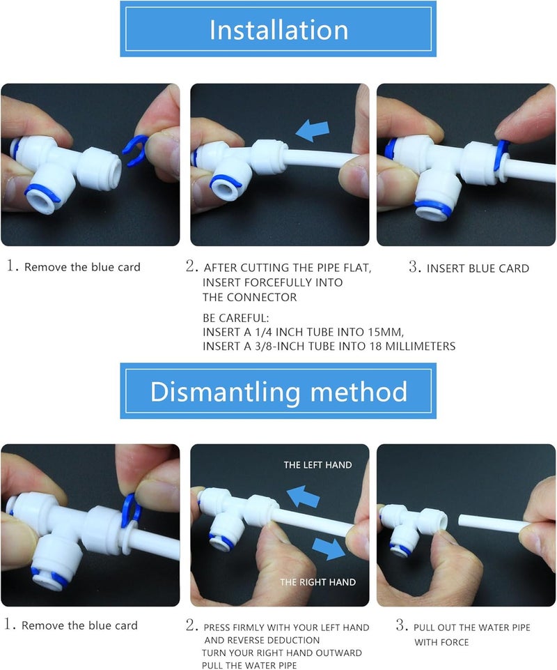AimatRun Water purifier adapter, 1/4 * 3/8 * 1/4 "FPT pipe hard plug quick tee, T-shaped tee quick push plastic pipe joint, suitable for reverse osmosis filtration RODI water purifier system 5pcs - Image 5